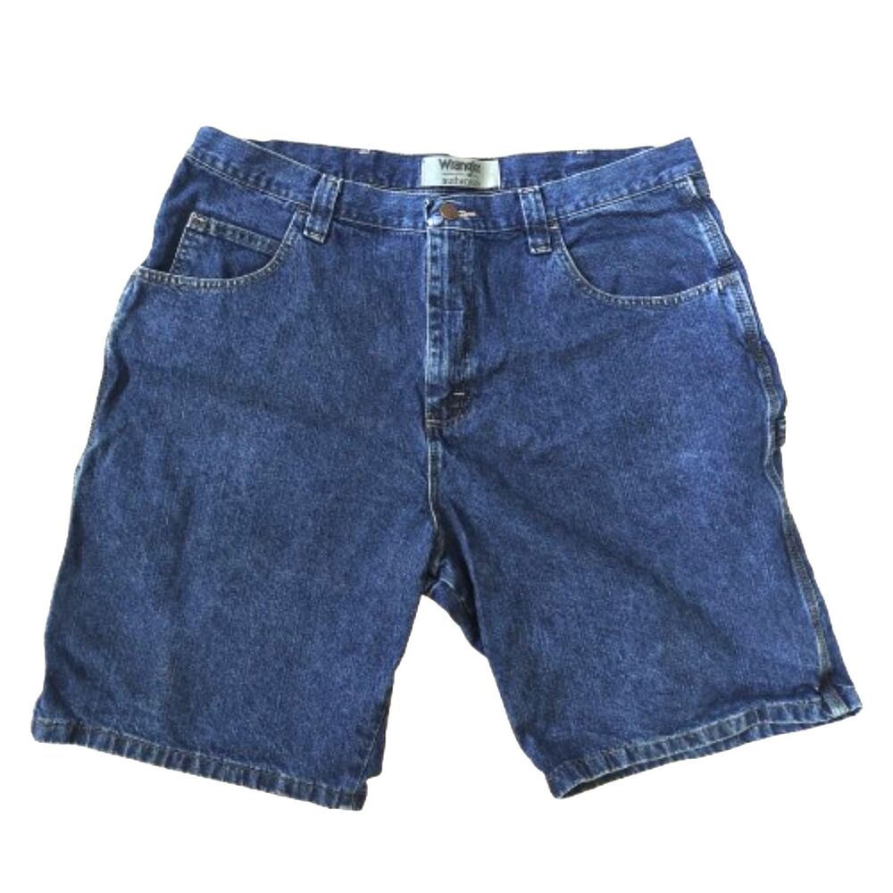 Wrangler Authentics Men’s 38 Dark Blue Denim Carpenter Shorts Relaxed Fit Cotton